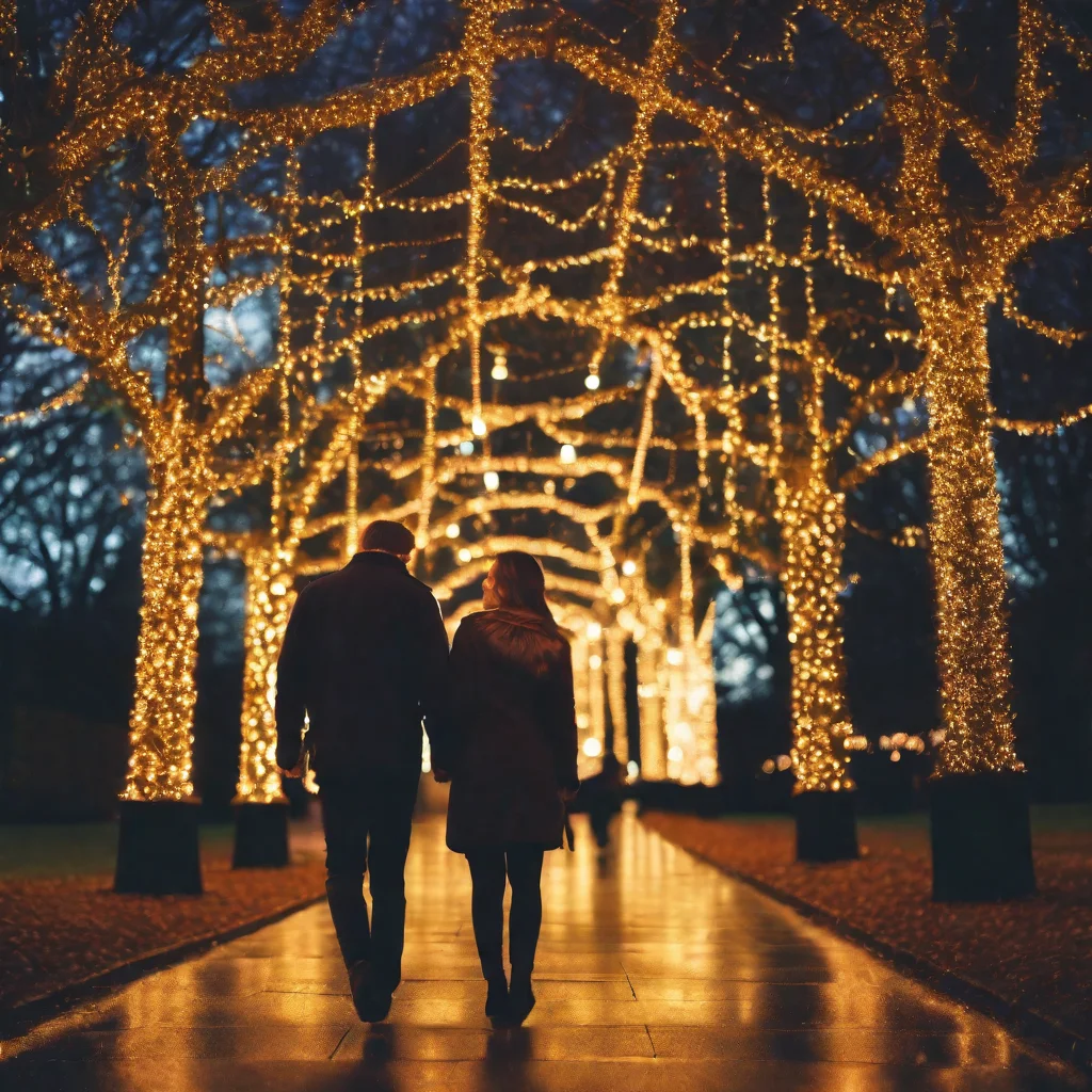 Couple in Kew Gardens London Christmas Lights