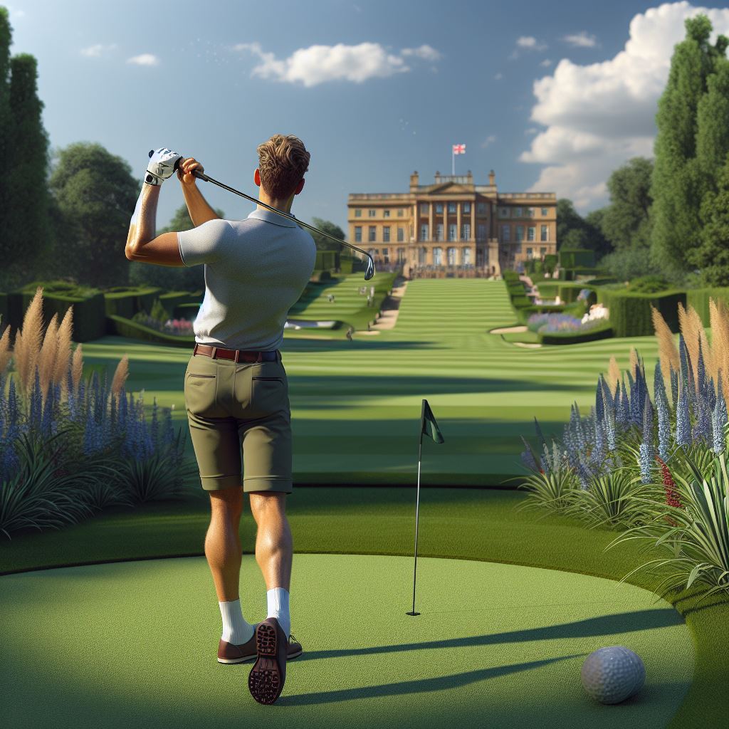 An English Golfer playing a shot at the Wentworth Golf Club, London