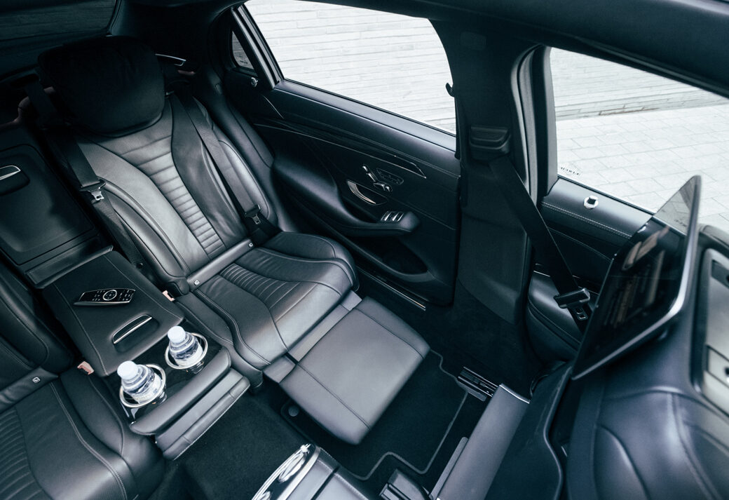 Plush leather seats and spacious interior of AZ Luxe's Mercedes Benz S Class