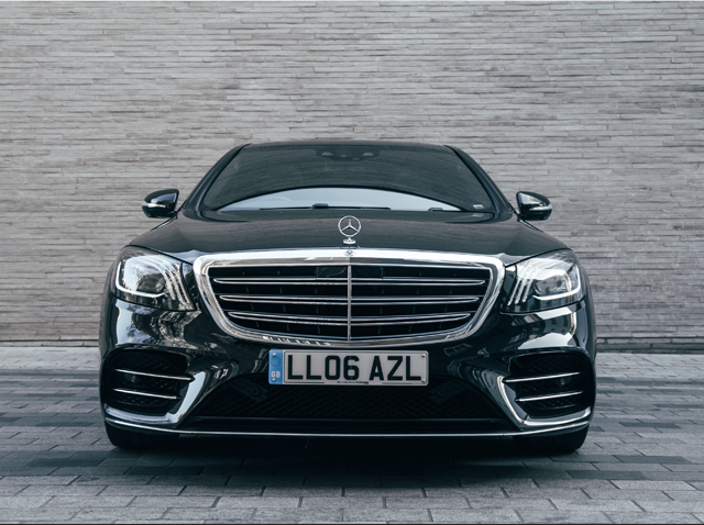 Majestic Front View of Mercedes Benz S Class Chauffeur Car AZ Luxe London